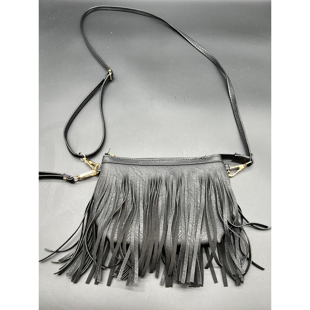 Fashion Puzzle Black Fringed Boho Purse Crossbody Bag, Or A‎ Wristlet